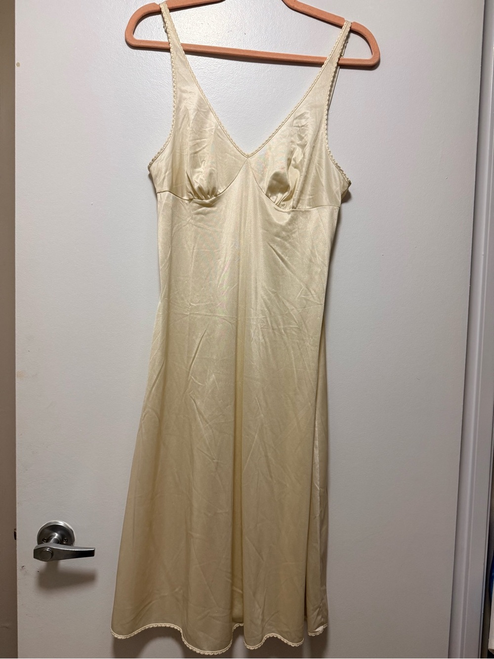 Ivory Satin Slip Dress with Delicate Scalloped Trim